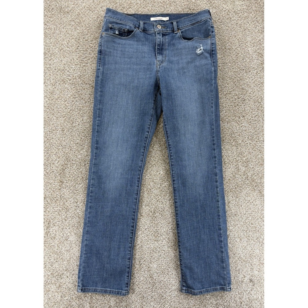 Levi's The Classic Straight Jean Womens 6 Blue Mid Rise Distressed Stretch Denim